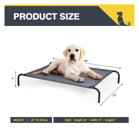 Yunken Elevated Pet Bed for Medium Large Dogs, Breathable Mesh Cot with Metal Frame, Portable Foldable Design, Waterproof Oxford Fabric Cooling Dog Cot