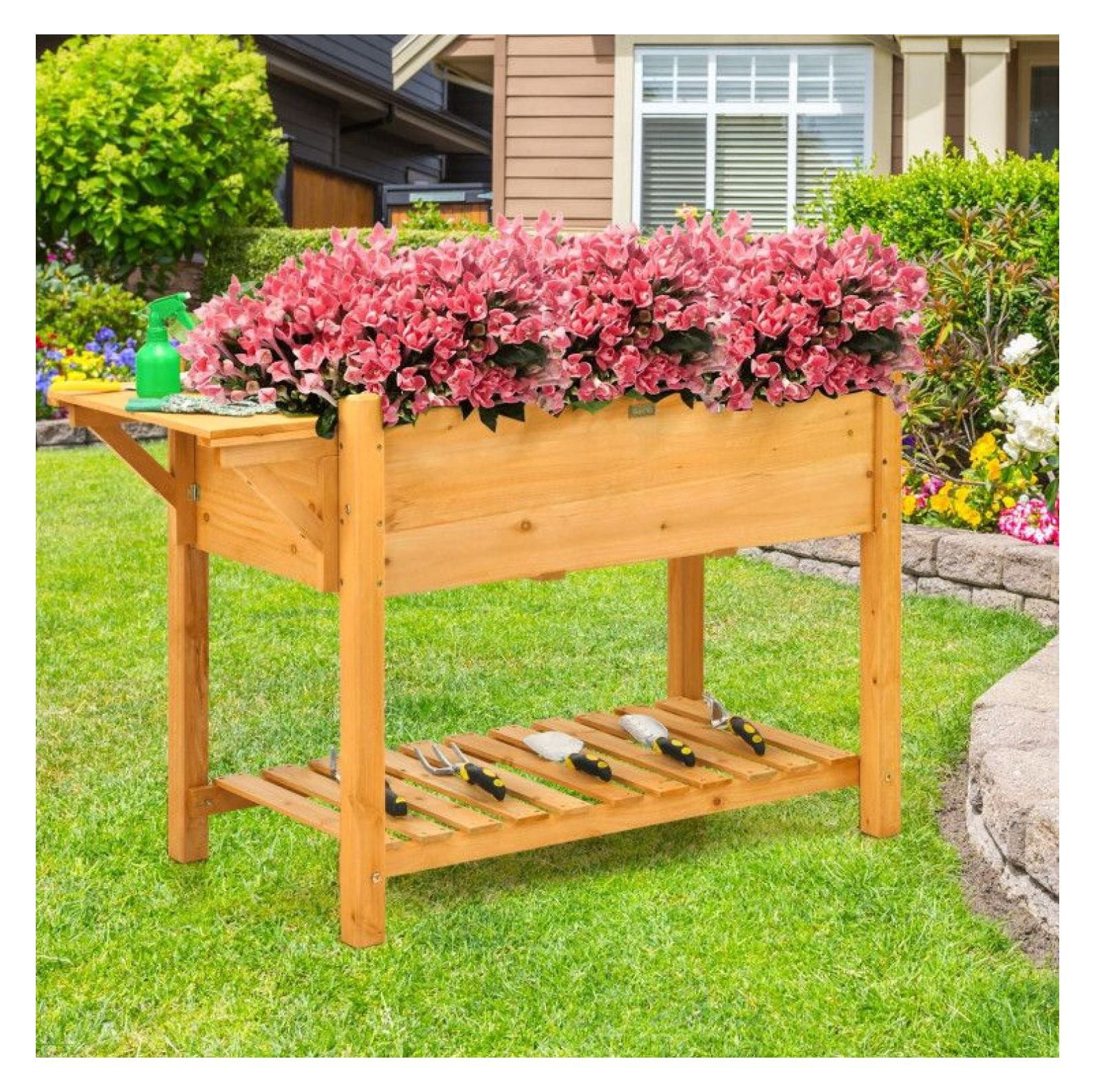 Stackable Plant Box Yunken Elevated Planter Box Kit with 8 Grids and Folding Tabletop, Herb ...