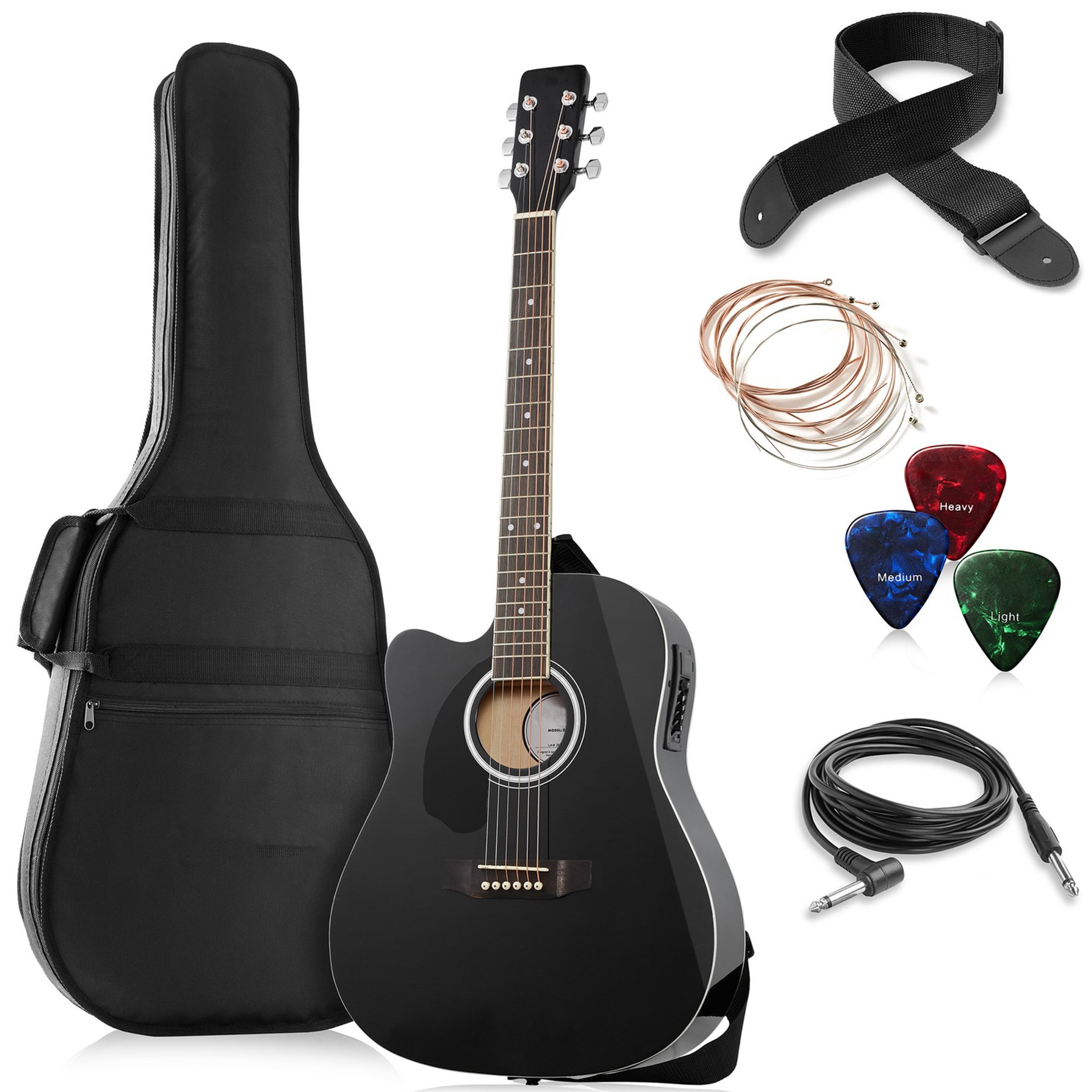 Yunken Full-Size Cutaway Thinline Acoustic-Electric Guitar Package - Premium Tonewoods-Black