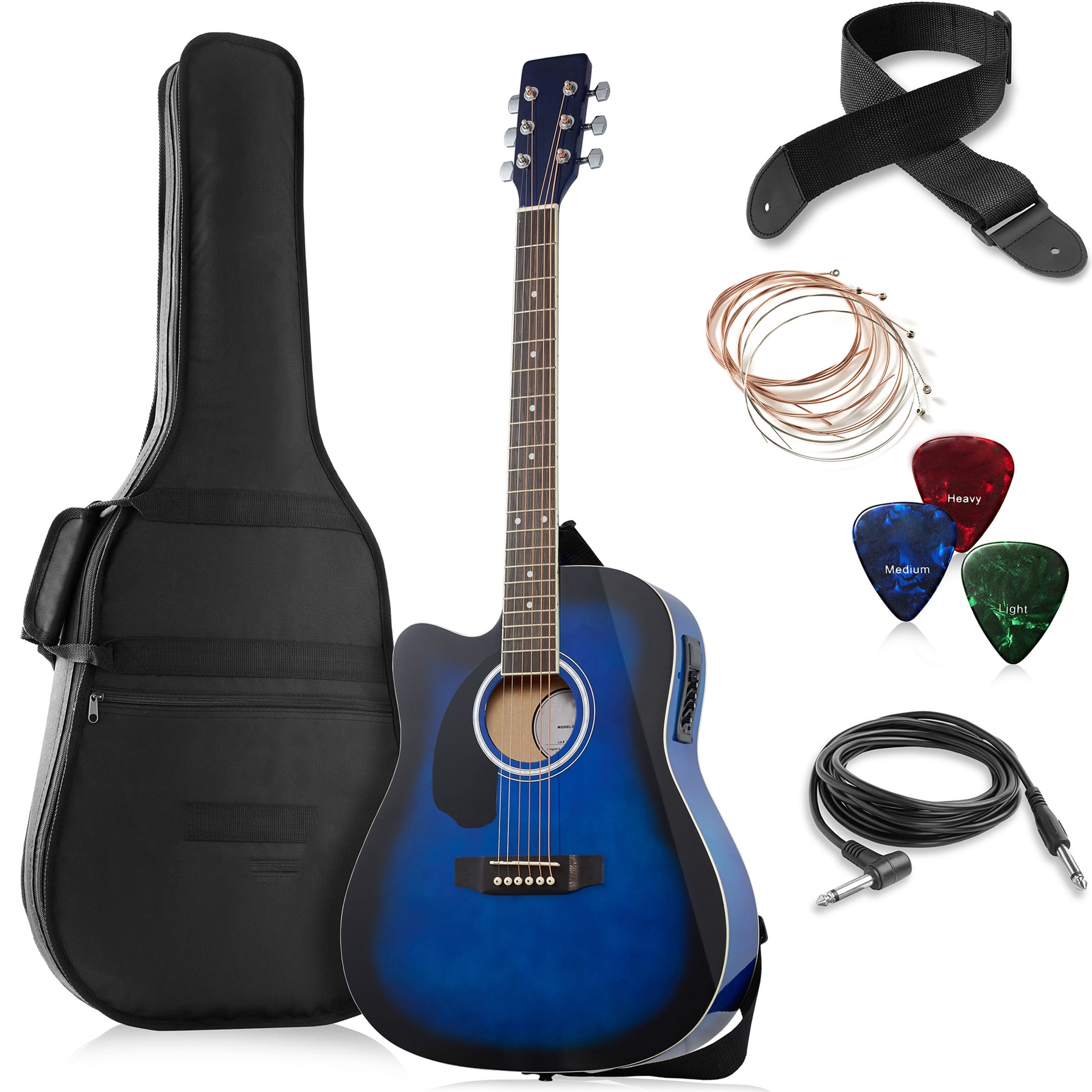Yunken Full-Size Cutaway Thinline Acoustic-Electric Guitar Package - Premium Tonewoods-Blue
