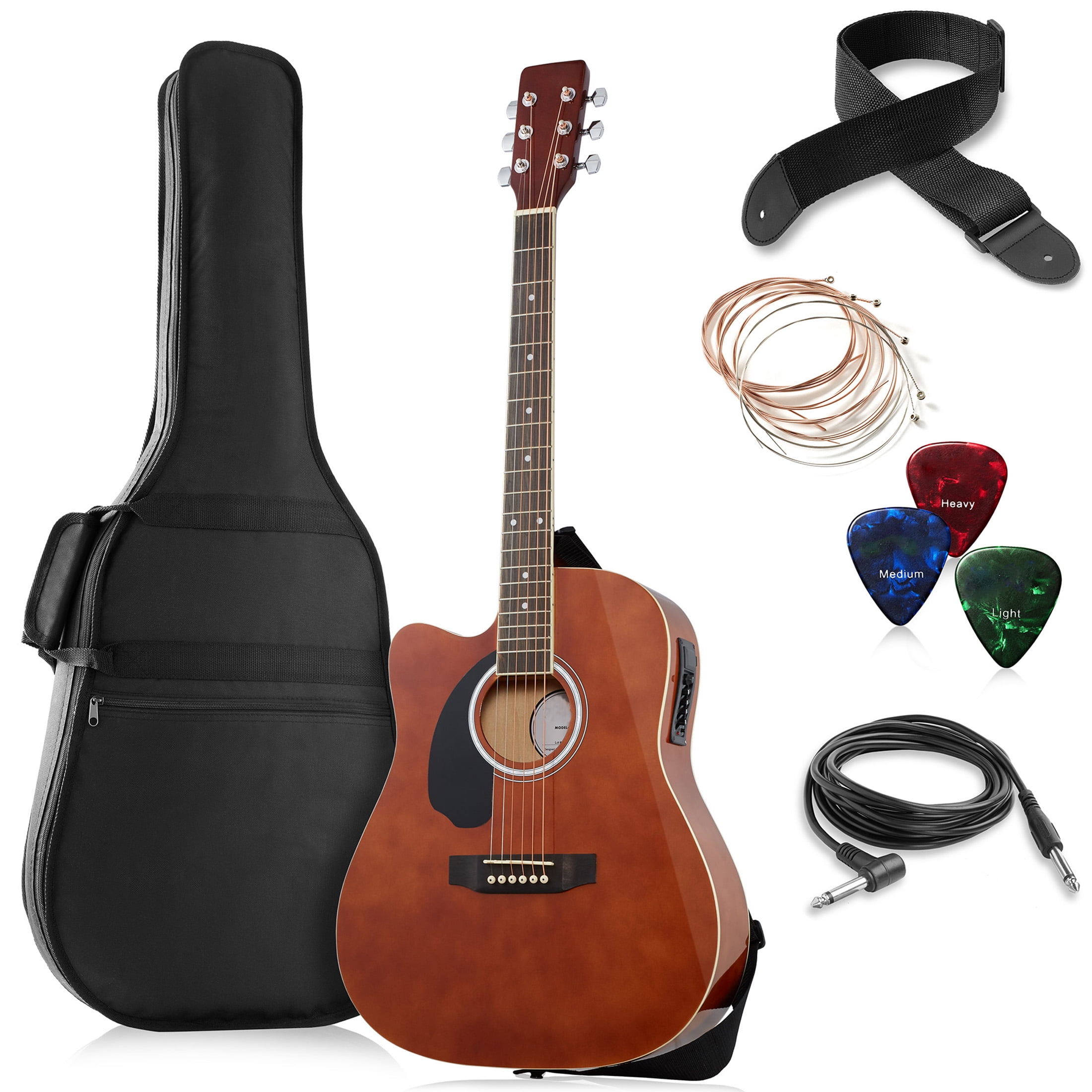 Yunken Full-Size Cutaway Thinline Acoustic-Electric Guitar Package - Premium Tonewoods-Brown