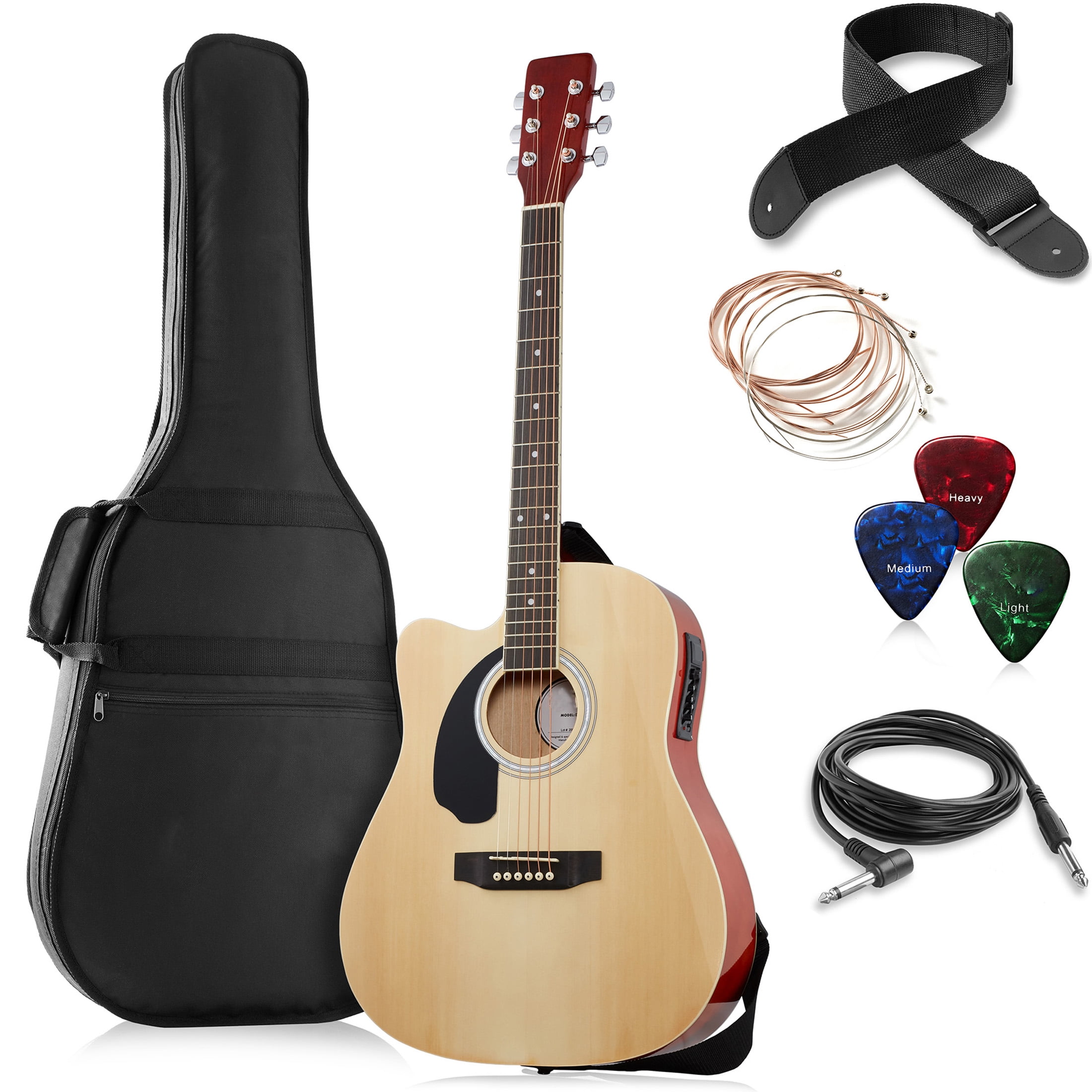 Yunken Full-Size Cutaway Thinline Acoustic-Electric Guitar Package - Premium Tonewoods-Natural