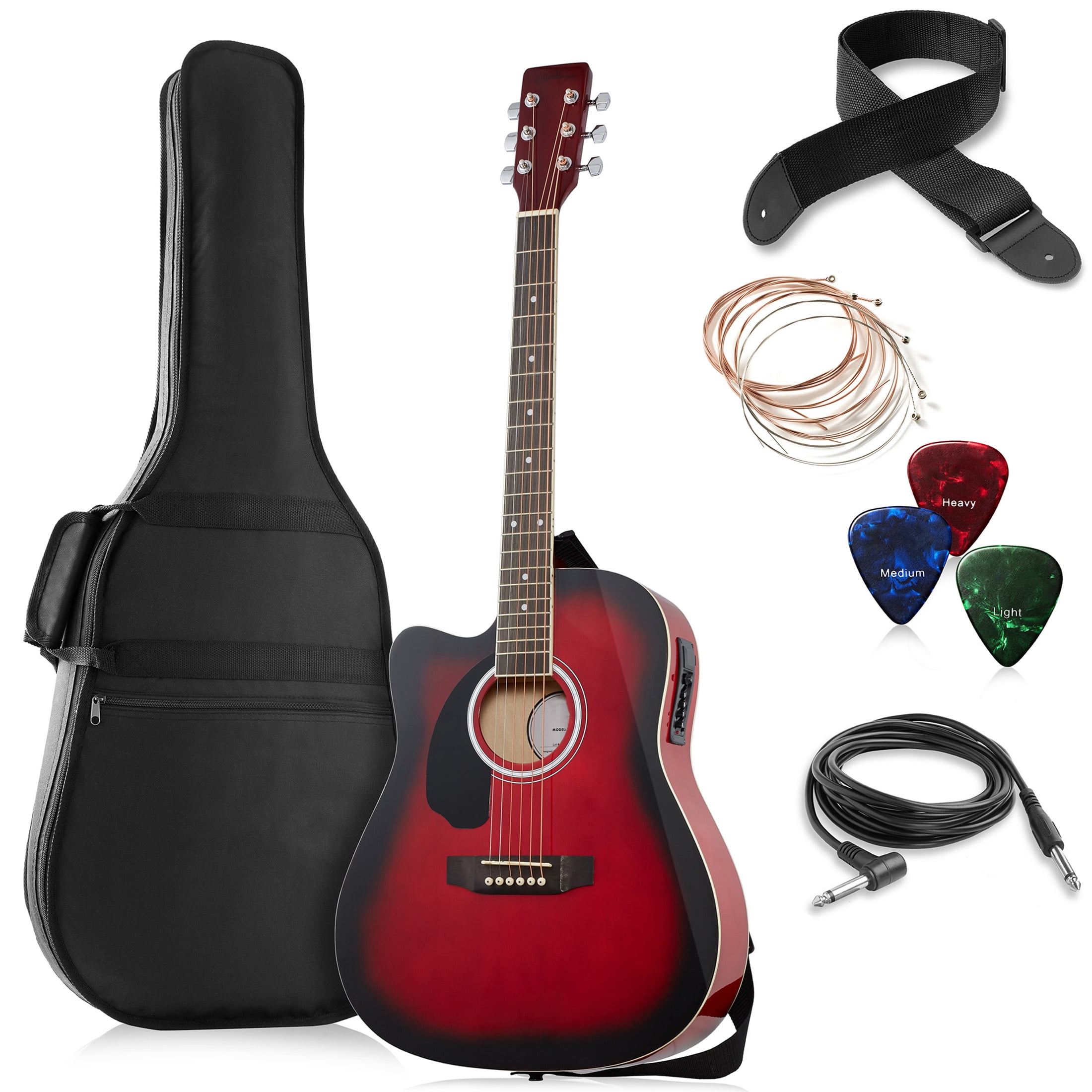 Yunken Full-Size Cutaway Thinline Acoustic-Electric Guitar Package - Premium Tonewoods-Red