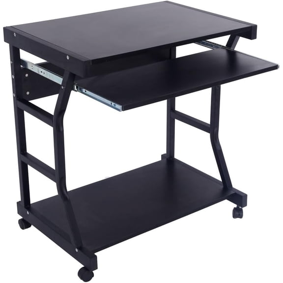 Yunken Laptop Table Cart Mobile Laptop Desk Cart Computer Desk with Printer Stand and Pullout Keyboard Tray, Black