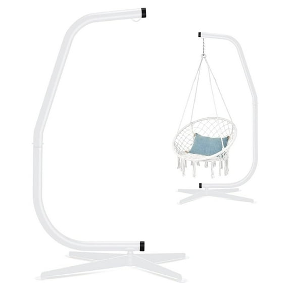 Yunken Metal Hanging Hammock C-Stand with Offset Base, Weather-Resistant Finish for Outdoor Chairs - White