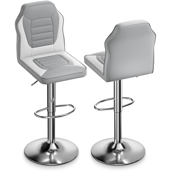Yunken Modern Racing Seat Bar Stools Set of 2, Adjustable Swivel Gaming Stools with Backrest and Footrest, Grey