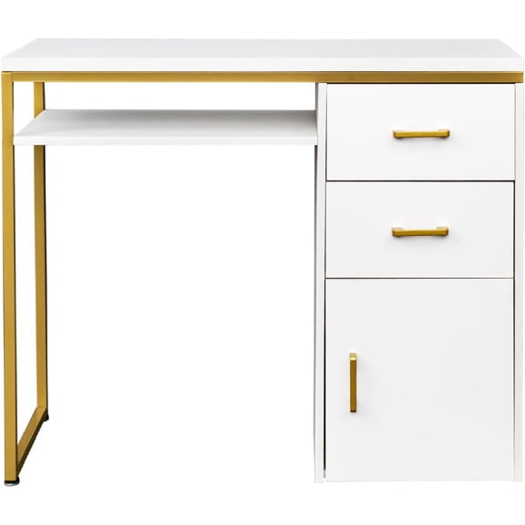 Yunken Multifunctional Home Office Desks, Computer Desk with Storage & Drawers, Modern Table Desk for Gaming, Studying, Nail and Makeup, White