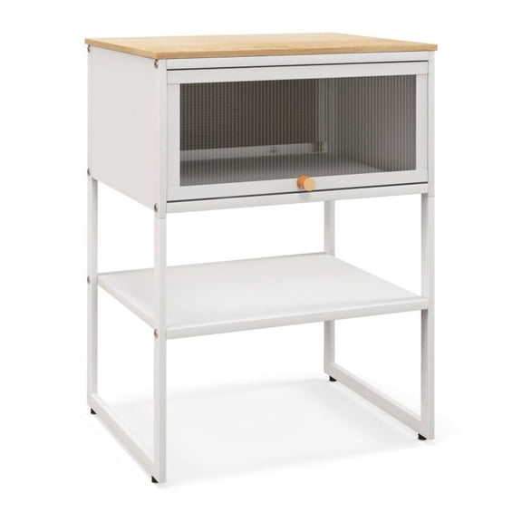 Yunken Nightstand with Flip-Up Door and Storage Shelf, Space-Saving Bedside Table with Hidden Compartment