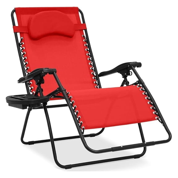 Yunken Oversized Zero Gravity Chair, Folding Patio Lounge Recliner with Cup Holder & Pillow - Crimson Red