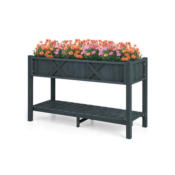 Yunken Poly Wood Elevated Planter Box with Legs Storage Shelf Drainage Holes, Durable Outdoor Garden Planter with Bottom Storage Space