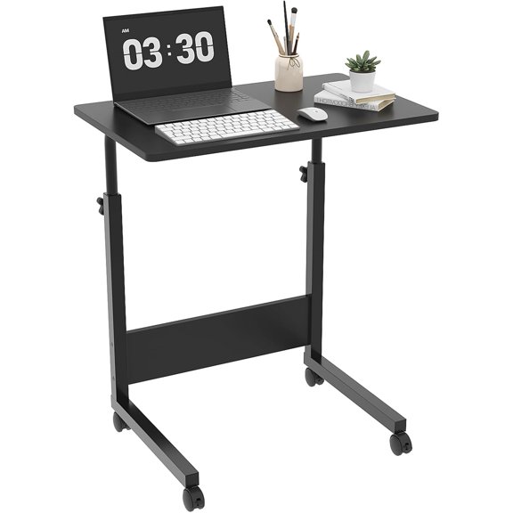 Yunken Portable Computer Workstation, Standing Desk Adjustable Height, Small Computer Desk w/Rolling, Sit Stand Laptop Desk TV Tray for Bed Sofa Hospital Reading Eating, Black, 23.6"