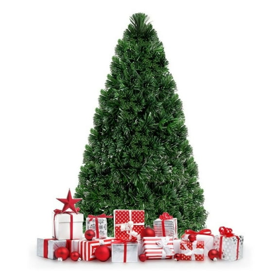 Yunken Pre-Lit Fiber Optic PVC Christmas Tree in 3/6Feet Sizes for Indoor Holiday Decoration, Easy Assembly Design
