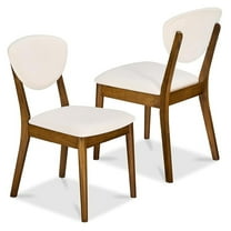 Yunken Set of 2 Mid-Century Modern Dining Chairs, Upholstered Wood Armless with Padded Backrest - Walnut/Cream