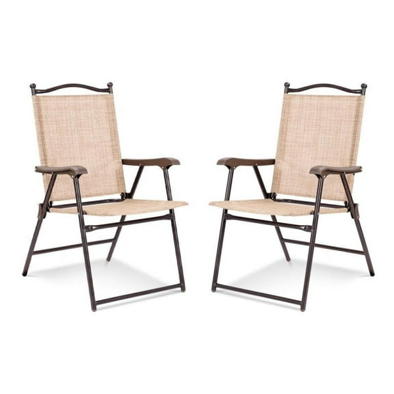 Yunken Set of 2 Patio Folding Sling Back Camping Deck Chairs, Sturdy Frame and Breathable Fabric, Easy to Set Up for Outdoor Activities and Events