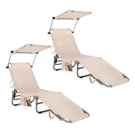 Yunken Set of 2 Portable Reclining Chair with 5 Adjustable Positions, Lightweight and Foldable, with Carry Bag for Beach, Camping, and Backyard Use