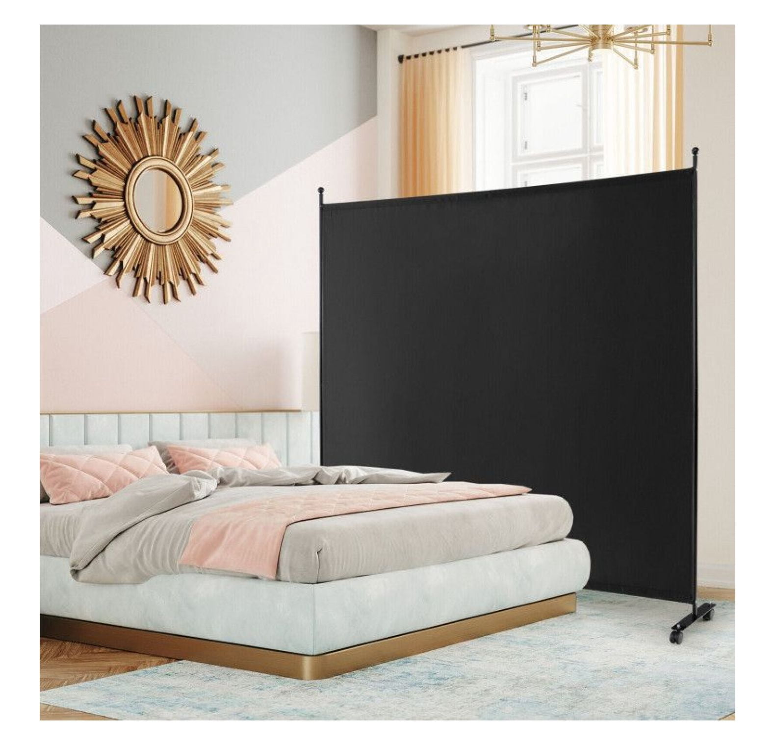 Yunken Single Panel Rolling Room Divider, 6 Ft Tall Portable Privacy Screen with Smooth Gliding Wheels