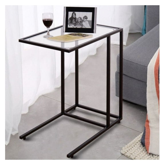 Yunken Sofa End Table with Glass Top, Modern Coffee Side Table for Living Room and Lounge,