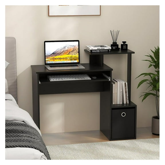 Yunken Space-saving Computer Desk with Pull-out Keyboard Tray, Ergonomic Writing Table for Small Spaces, Home Office Use