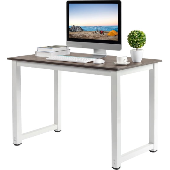 Yunken Thickened Iron Pipe Computer Desk, 43.3 Inch Office Table, Multifunctional Modern Desk, Suitable for Gaming, Studying, Home Office, Gray & White