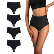 Yunleeb High Waisted Thong No Show Underwear for Women,Seamless High Rise Panties 4 Pack Black L