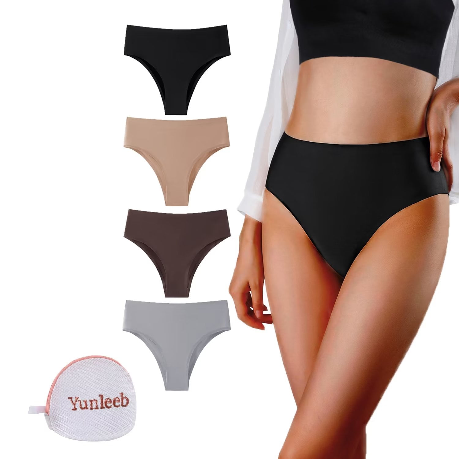 Yunleeb Seamless Underwear for Women No Show Panties Feel Air Hipster  Panties for Women Pack 4 (XS~XL) Black XL 