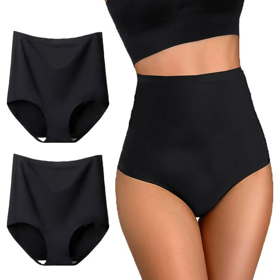 Yunleeb Ultra High Waisted Underwear for Women Tummy Control Seamless Panties 2 Pack Black L