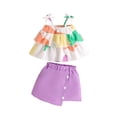 thumbnail image 1 of Yunliwuli 2PCS Baby Girl Summer Clothes Sleeveless Ruffle Cami Tops + Button Skirt Set Toddler Outfits, 1 of 10