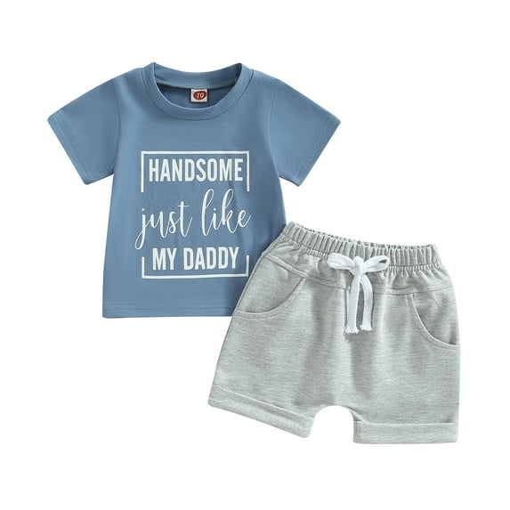 Yunliwuli 2Pcs Baby Boy Summer Outfits, Short Sleeve Letter Print T-Shirt + Tie Front Shorts Set