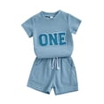 thumbnail image 1 of Yunliwuli 2Pcs Baby Boy Summer Outfits Short Sleeve Tree/Gesture Print T-Shirt + Shorts Set Toddler Clothes, 1 of 10
