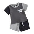 thumbnail image 1 of Yunliwuli Baby 2Pcs Summer Outfits Short Sleeve Contrast Color Tops and Pocket Shorts Set Toddler Clothes, 1 of 10