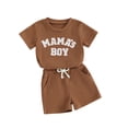 thumbnail image 1 of Yunliwuli Baby Boy 2 Piece Waffle Outfits, Round Neck Short Sleeve Letter Embroidery Tops + Elastic Waist Shorts Toddler Mother's Boy Set, 1 of 10