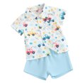 thumbnail image 1 of Yunliwuli Baby Boys Shorts Set, Short Sleeve Dinosaur/Car Print Shirt with Elastic Waist Shorts Summer Outfit, 1 of 10
