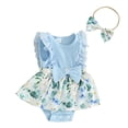 thumbnail image 1 of Yunliwuli Baby Girl 2 Piece Outfits Floral Print Lace Ruffle Romper Dress and Headband Cute Fashion Summer Clothes, 1 of 10
