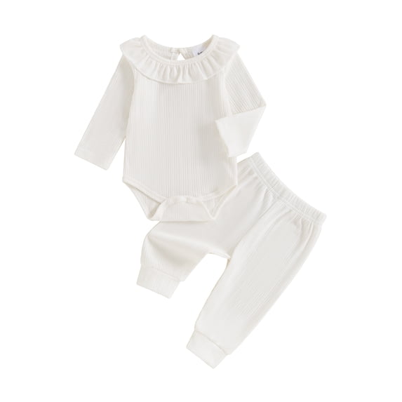 Yunliwuli Baby Girl 2Pcs Fall Outfits Long Sleeve Ruffle Collar Romper + Pants Set Infant Clothing