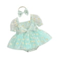 thumbnail image 1 of Yunliwuli Baby Girl 2Pcs Summer Outfits Short Puff Sleeve Daisy Print Romper Tulle Dress with Headband Set, 1 of 10