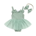 thumbnail image 1 of Yunliwuli Baby Girl 2Pcs Summer Outfits Sleeveless Bow Front Romper Tulle Dress with Headband Set, 1 of 10