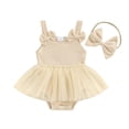 thumbnail image 1 of Yunliwuli Baby Girl 2Pcs Summer Outfits Sleeveless Bow Front Romper Tulle Dress with Headband Set, 1 of 10