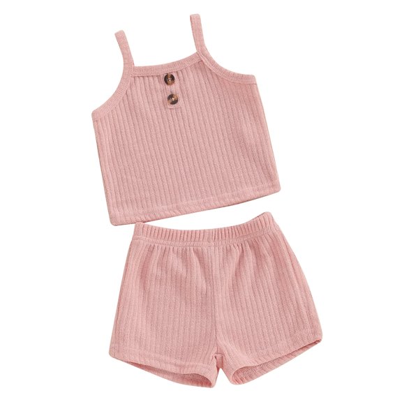 Yunliwuli Baby Girl 2Pcs Summer Outfits Sleeveless Button Front Cami Tops + Shorts Set Infant Clothes