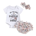 thumbnail image 1 of Yunliwuli Baby Girl Outfit Letter Print Short Sleeve Romper with Baseball Pattern Tiered Ruffled Shorts and Headband, 1 of 10