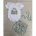 thumbnail image 1 of Yunliwuli Baby Girl Summer Outfits Letter Embroidered Short Sleeve Rompers Floral Print Shorts Headband 3Pcs Clothes Set, 1 of 2