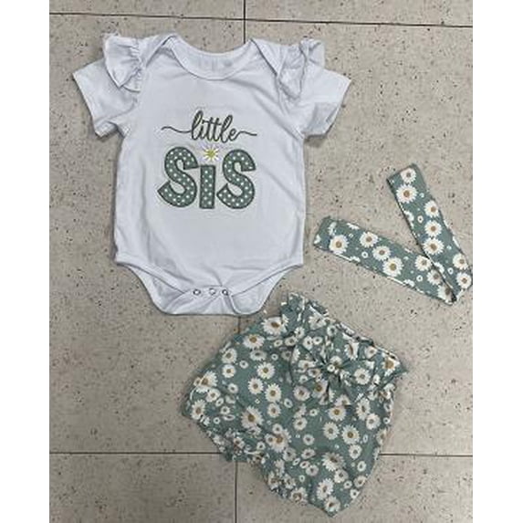 Yunliwuli Baby Girl Summer Outfits Letter Embroidered Short Sleeve Rompers Floral Print Shorts Headband 3Pcs Clothes Set