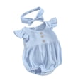 thumbnail image 1 of Yunliwuli Baby Girl Summer Outfits Round Neck Fly Sleeve Solid Color Romper + 3D Bow Headband Infant Toddler 2 Piece Set, 1 of 10