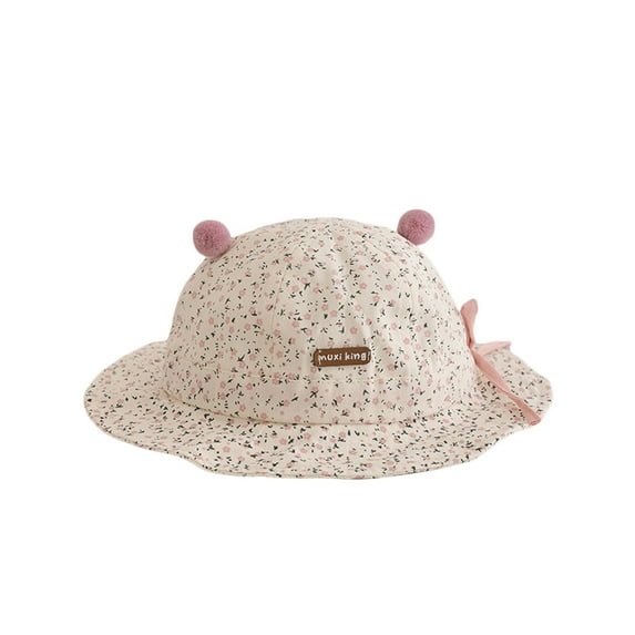Yunliwuli Baby Girl Sun Hat, Cute Floral Bow Wide Brim Hat Newborn Bucket Hat for Casual Daily