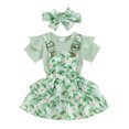thumbnail image 1 of Yunliwuli Baby Girls 3Pcs Spring Outfits Romper + Floral Suspender Skirt + Headband Set Newborn Clothes, 1 of 10