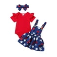 thumbnail image 1 of Yunliwuli Baby Girls Independence Day Sets Short Sleeve Ruffle Romper Stars Print Suspender Skirt Headband Sets, 1 of 10