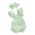 thumbnail image 1 of Yunliwuli Baby Girls Romper Bodysuit and Headband Strawberry/Flower/Cherry Print Fly Sleeve Frills Infant Jumpsuit Summer Clothes, 1 of 10