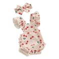 thumbnail image 1 of Yunliwuli Baby Girls Romper Bodysuit and Headband Strawberry/Flower/Cherry Print Fly Sleeve Frills Infant Jumpsuit Summer Clothes, 1 of 10