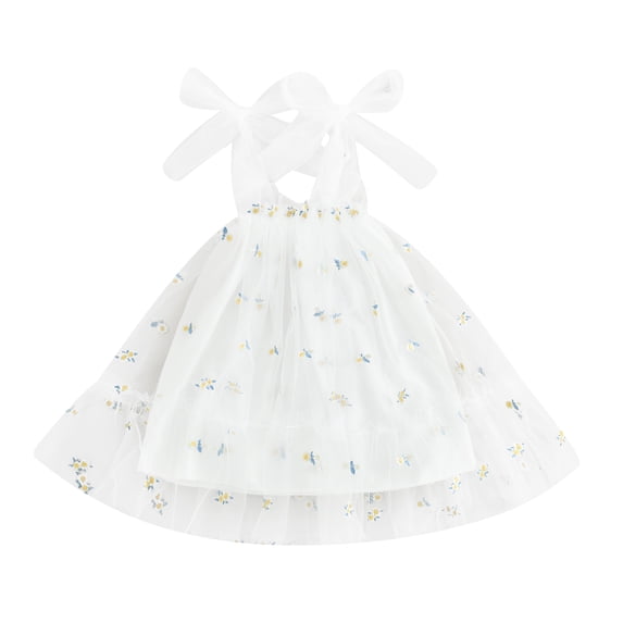 Yunliwuli Baby Girls Sleeveless Dress Bow Straps Summer Tulle A-Line Dress with Butterfly Wing for Beach Party Cute Clothes