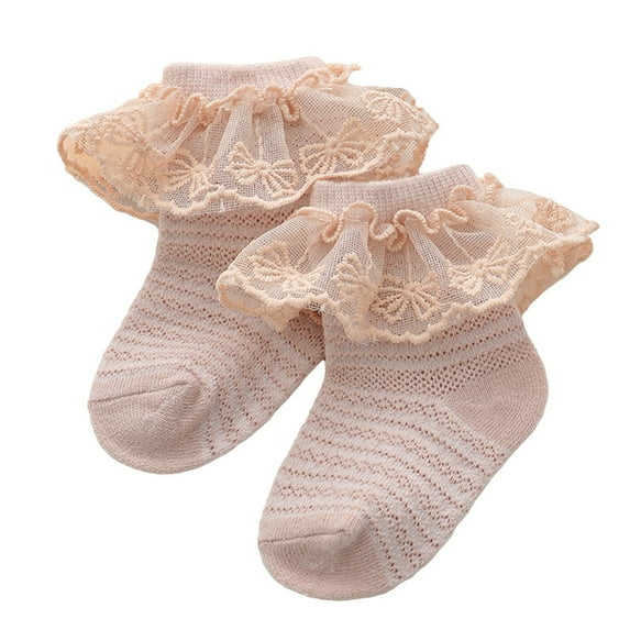 Yunliwuli Baby Girls Socks, Cute Sweet Lace Patchwork Soft Lightweight Non-slip Socks Infant Socks