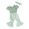 thumbnail image 1 of Yunliwuli Baby Girls Spring Outfits Short Sleeve Bow Front Romper + Flare Pants + Headband Set Newborn Clothes, 1 of 10